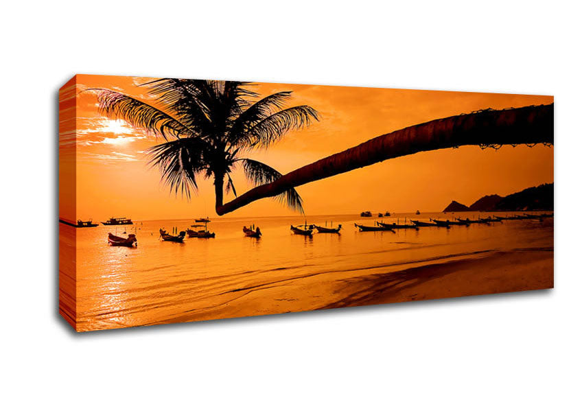 Picture of Paradise Island Boats Panoramic Canvas Wall Art