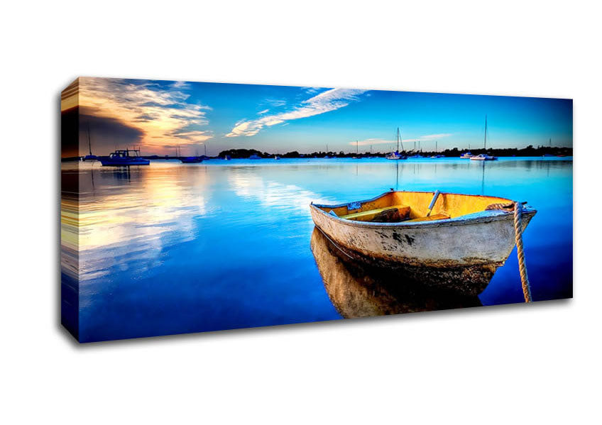 Picture of Rustic Rowing Boat Reflections Panoramic Canvas Wall Art
