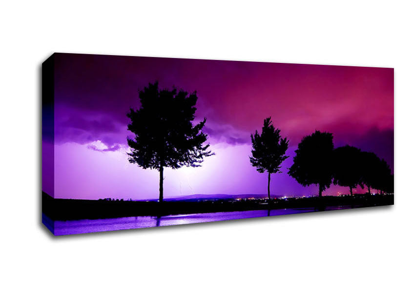 Picture of Purple Ocean Lightning Panoramic Canvas Wall Art