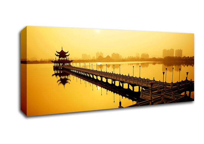 Picture of Tranquil Pier Walk Yellow Panoramic Canvas Wall Art
