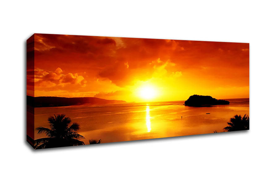 Picture of Orange Sunbeam Ocean Panoramic Canvas Wall Art