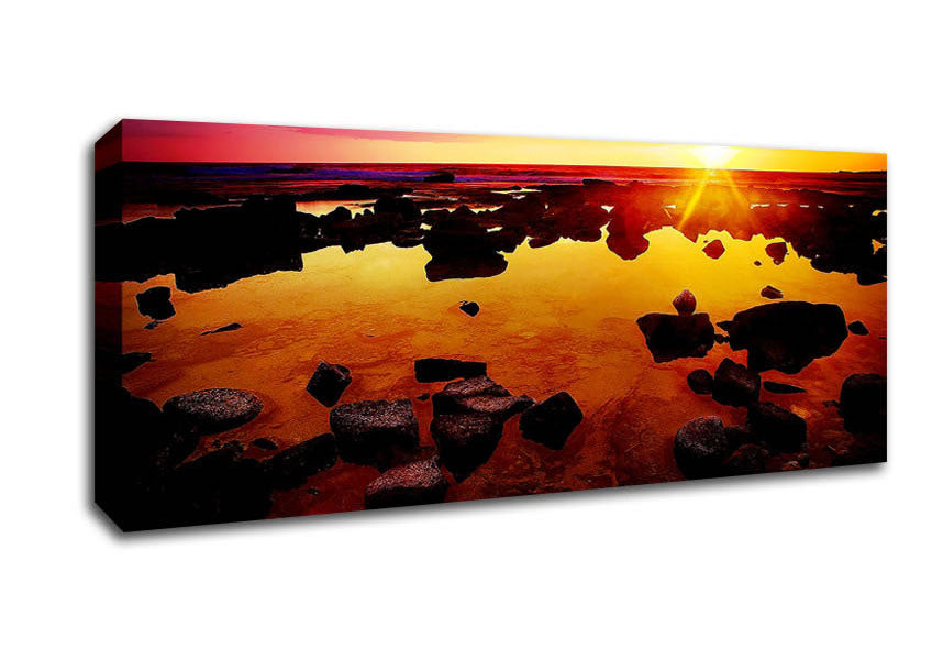 Picture of Sunbeams Over The Oceans Hide Away Panoramic Canvas Wall Art