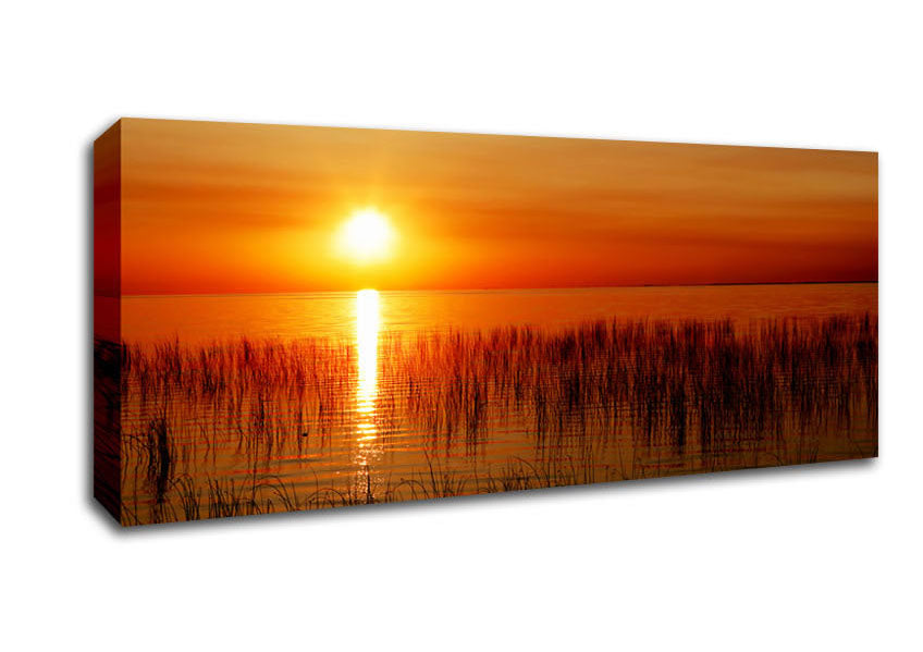 Picture of Sunset Over The Oceans Reeds Panoramic Canvas Wall Art