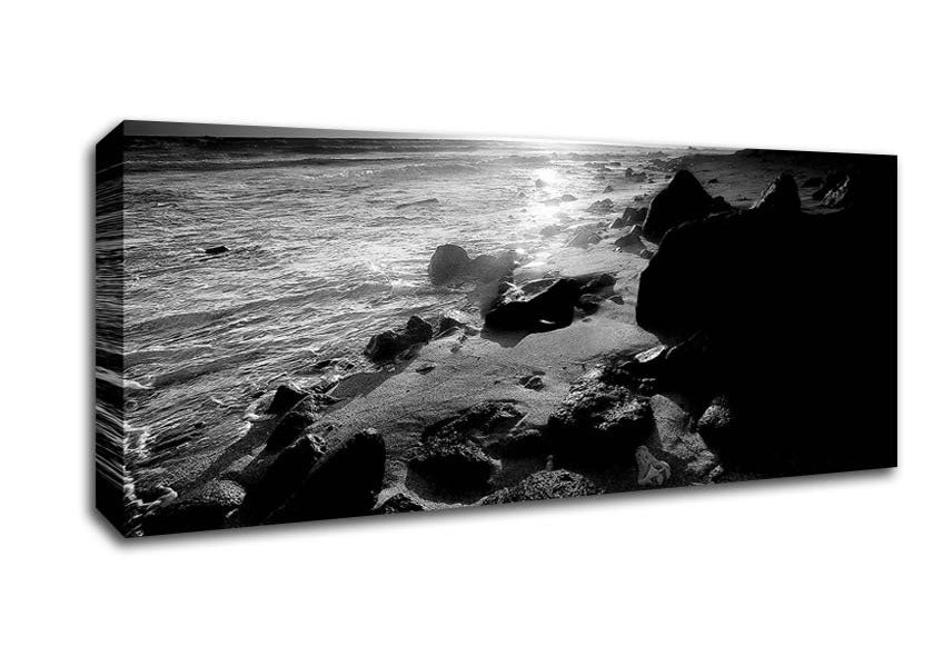 Picture of Sun Blaze Ocean B n W Panoramic Canvas Wall Art