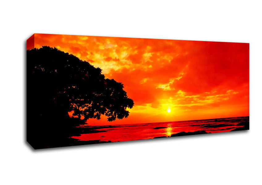 Picture of Stunning Orange Skies Over Ocean Panoramic Canvas Wall Art
