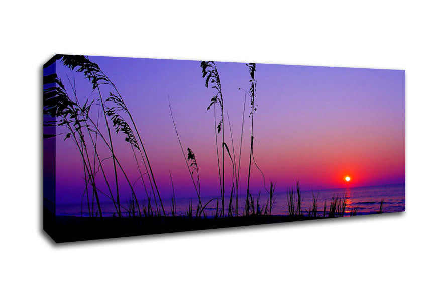 Picture of Red Sunset Over The Purple Lake Panoramic Canvas Wall Art