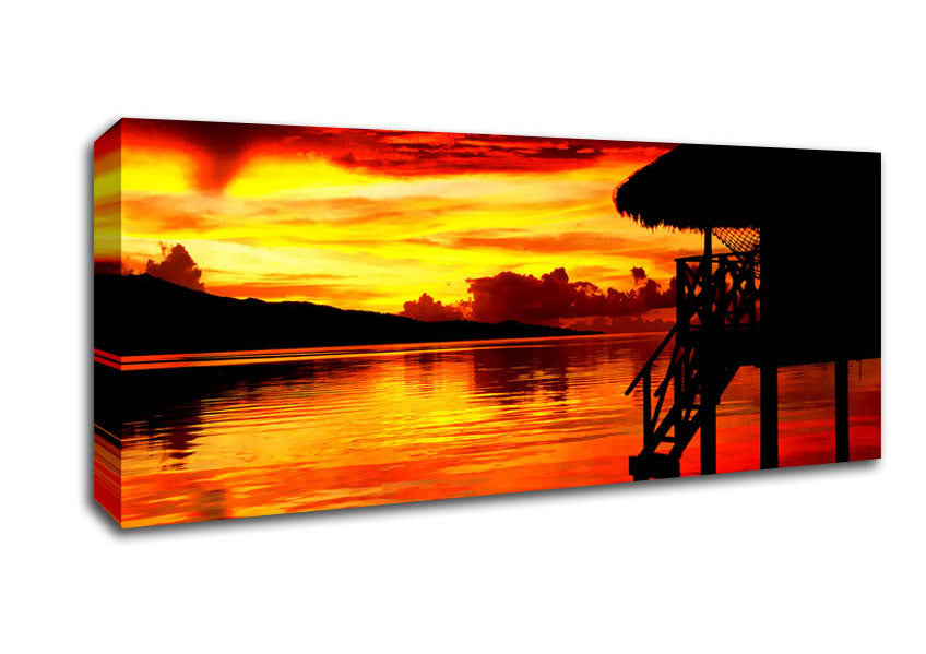 Picture of Red Beach Hut Ocean Panoramic Canvas Wall Art