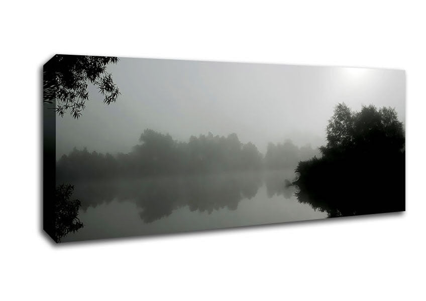 Picture of Misty Moonlit River B n W Panoramic Canvas Wall Art