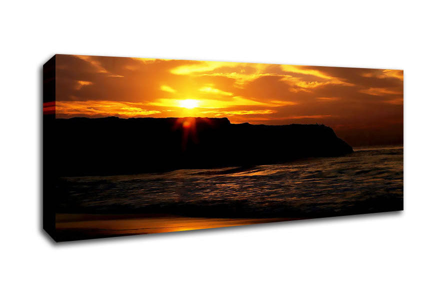 Picture of Sunrise Over Ocean Rocks Panoramic Canvas Wall Art