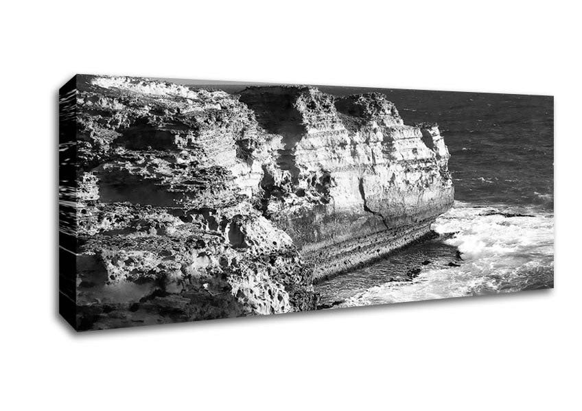 Picture of The Waves On The Ocean Cove B n W Panoramic Canvas Wall Art