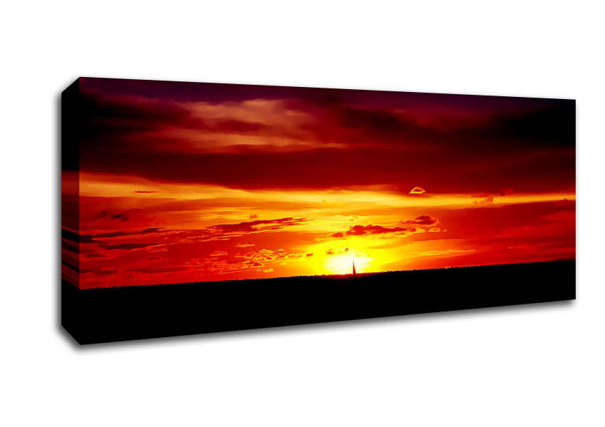 Picture of Red Sunset Ocean Panoramic Canvas Wall Art