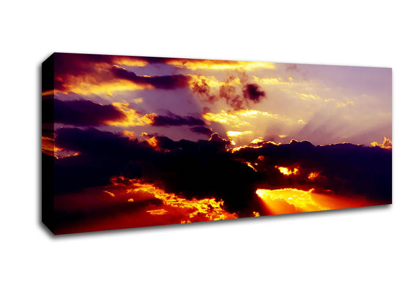 Picture of Red Sunrays Through The Clouds Panoramic Canvas Wall Art