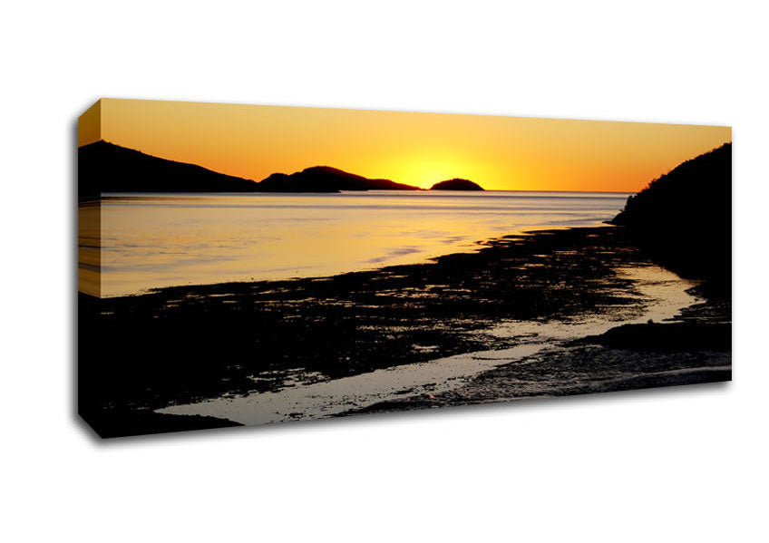 Picture of Golden Sunrise Over The Ocean Panoramic Canvas Wall Art