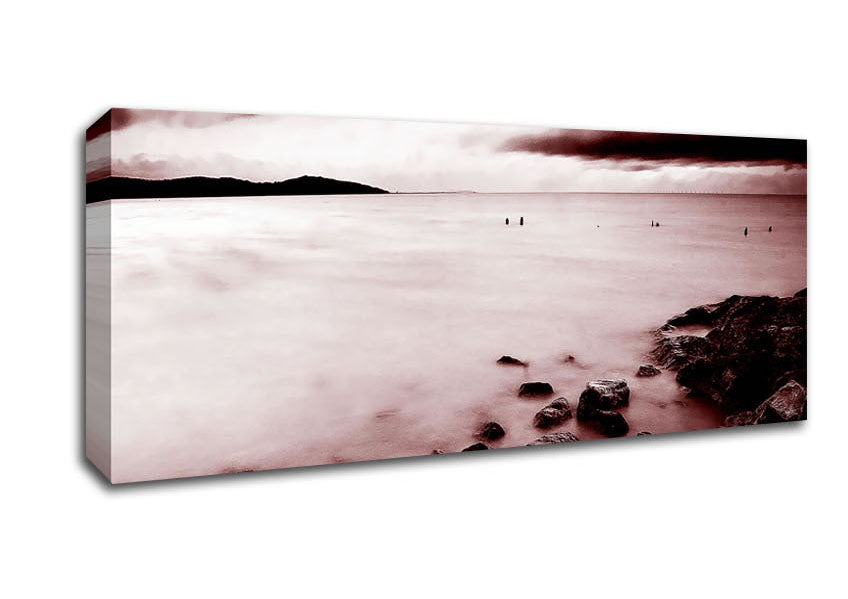 Picture of Misty Calm Ocean Rocks Panoramic Canvas Wall Art