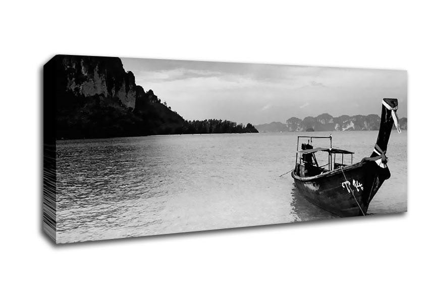 Picture of Desert Island Sailboat B n W Panoramic Canvas Wall Art