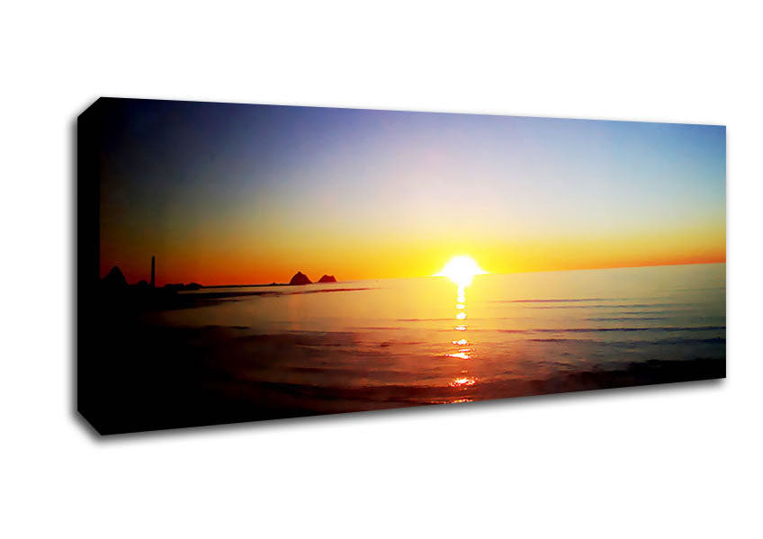 Picture of Sun Blaze Around The Ocean Panoramic Canvas Wall Art