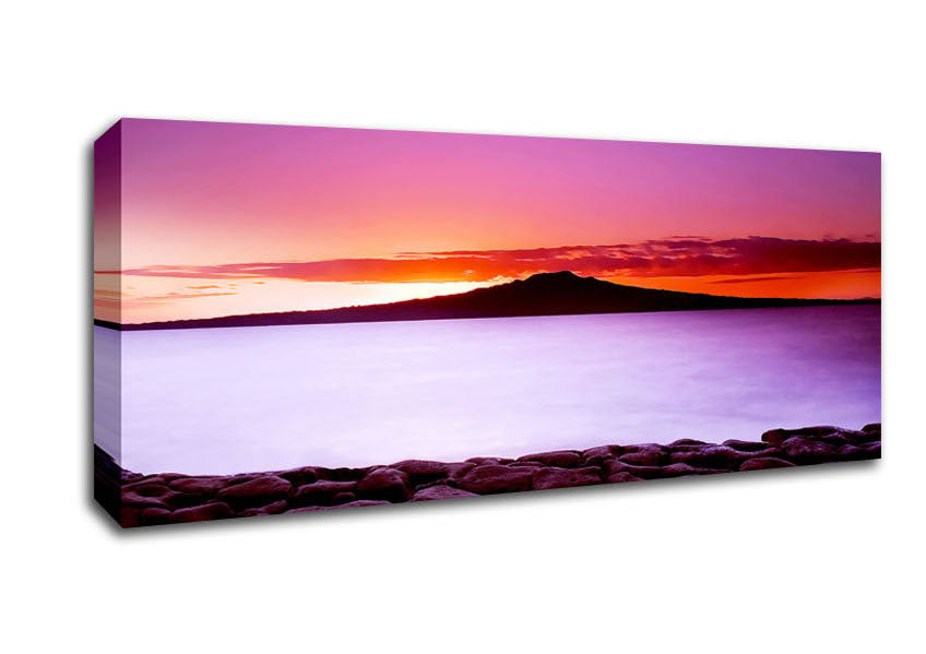 Picture of First Light Over The Ocean Rocks Panoramic Canvas Wall Art