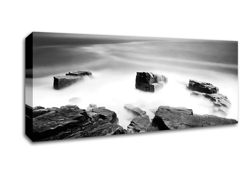 Picture of Surreal Ocean Rocks B n W Panoramic Canvas Wall Art
