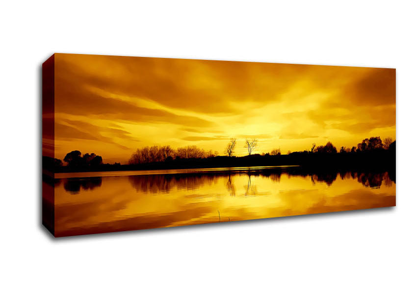 Picture of Stunning Lake At Sunset Golden Panoramic Canvas Wall Art