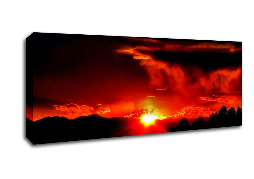 Picture of Vibrant Red Sun Clouds Panoramic Canvas Wall Art