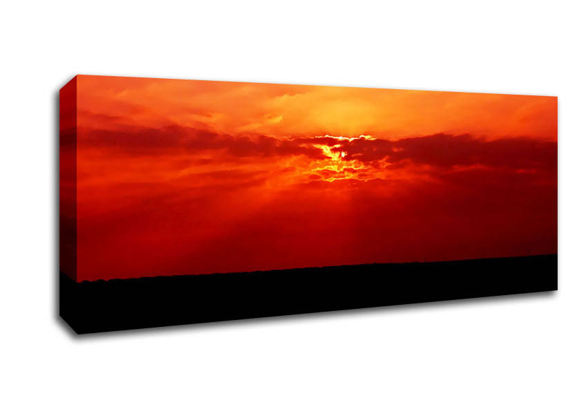 Picture of Red Sunbeams Over The Black Ocean Panoramic Canvas Wall Art
