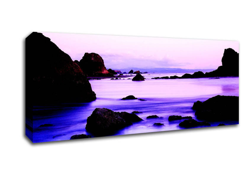 Picture of Lilac Blue Ocean Rocks Panoramic Canvas Wall Art