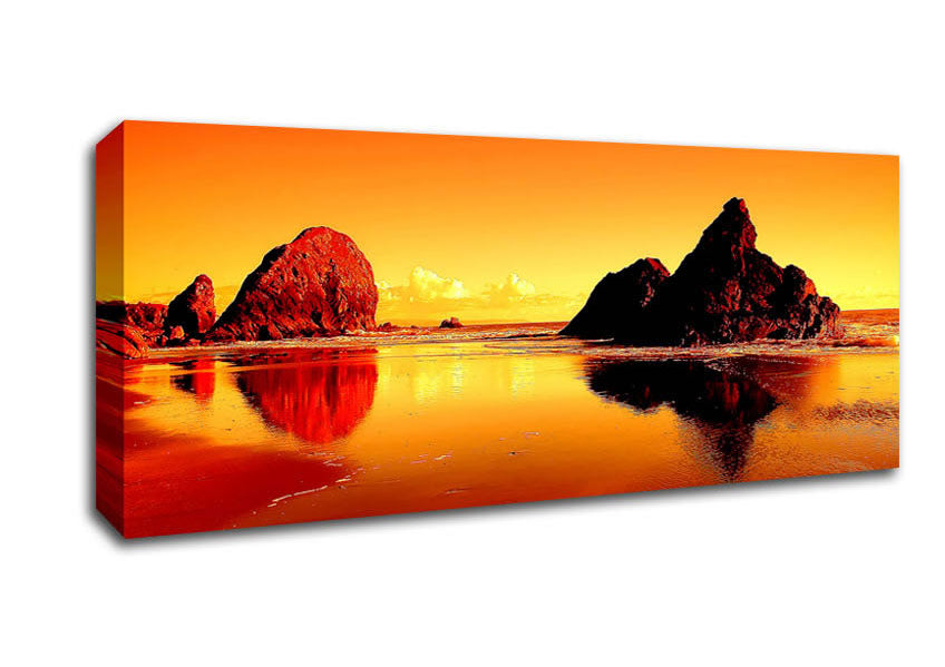 Picture of Reflections Of The Rocky Ocean Panoramic Canvas Wall Art