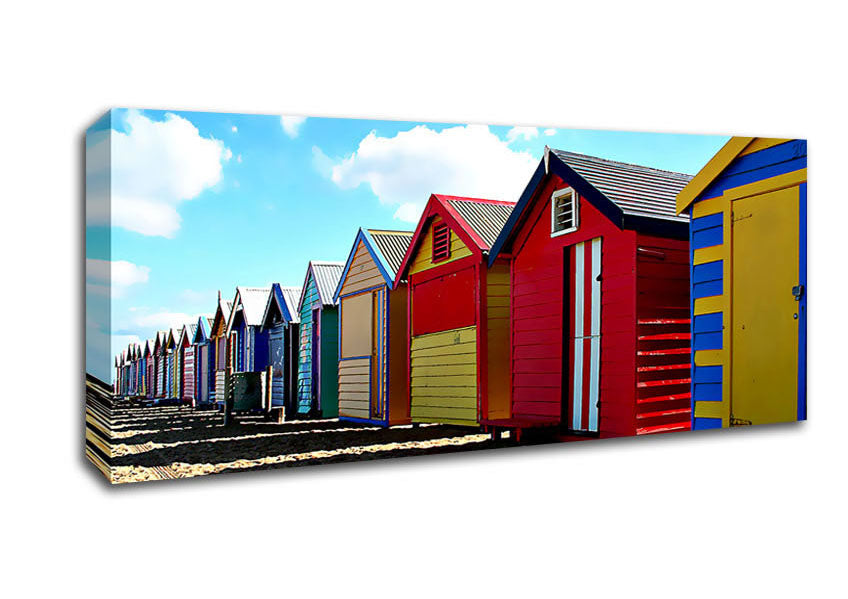 Picture of Colourful Beach Huts Panoramic Canvas Wall Art