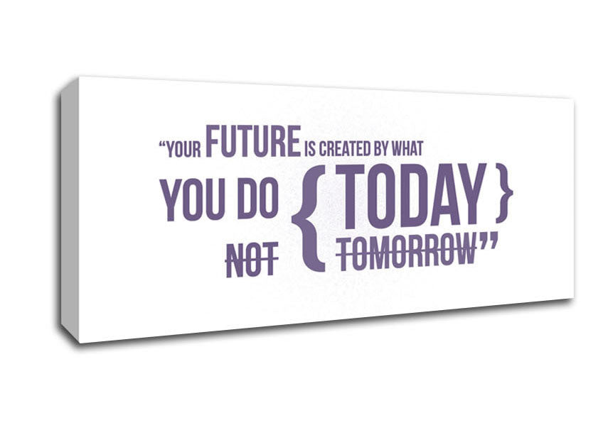 Picture of Motivational Quote Your Future Is Created By What You Do Lilac Panoramic Canvas Wall Art