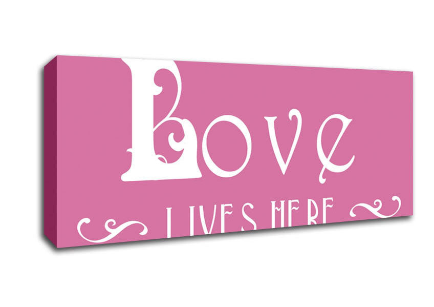 Picture of Love Quote Love Lives Here Vines Pink Panoramic Canvas Wall Art