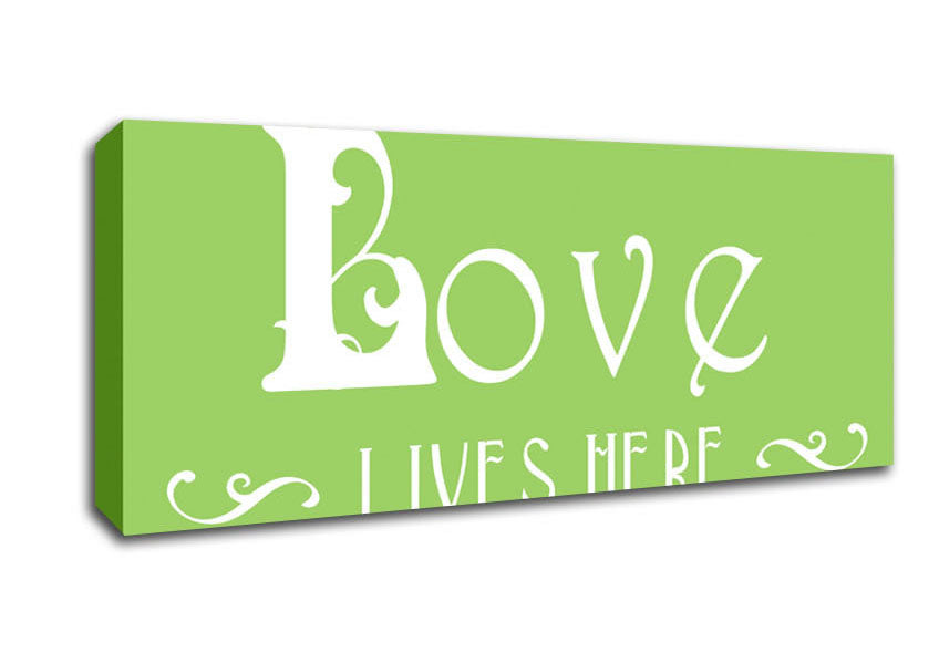 Picture of Love Quote Love Lives Here Vines Lime Green Panoramic Canvas Wall Art