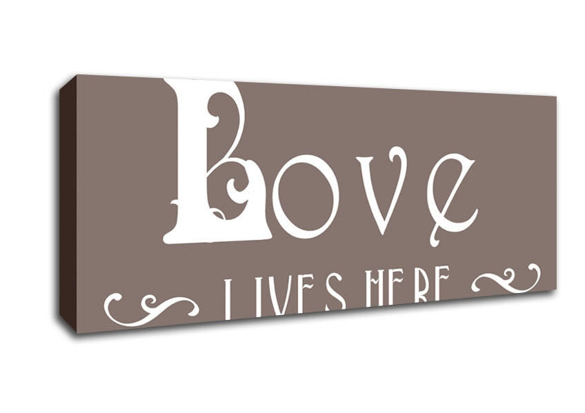 Picture of Love Quote Love Lives Here Vines Beige Panoramic Canvas Wall Art