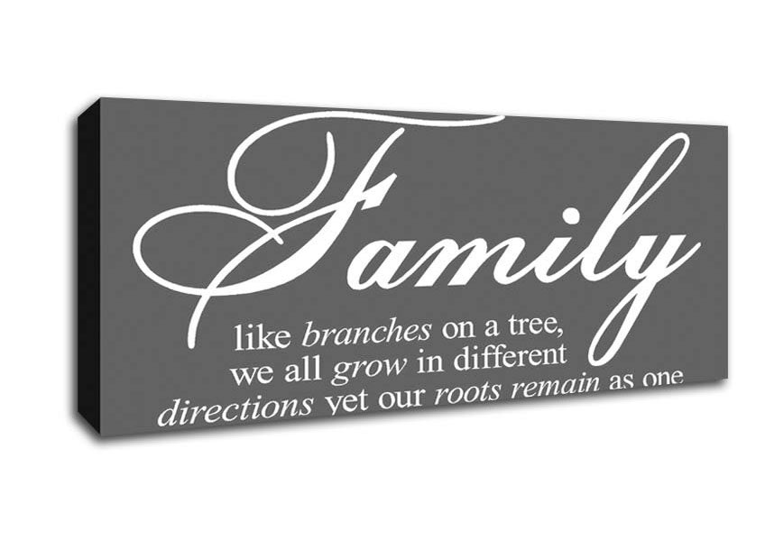 Picture of Family Quote Family We All Grow In Different Directions Grey Panoramic Canvas Wall Art
