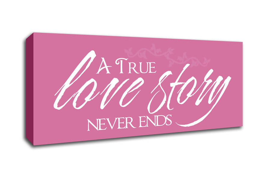 Picture of Love Quote A True Love Story Never Ends Pink Panoramic Canvas Wall Art