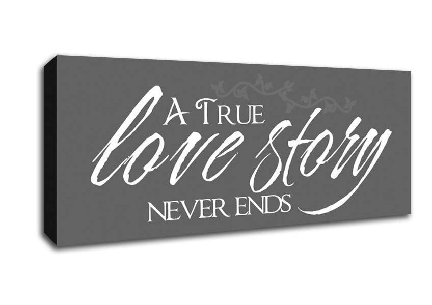 Picture of Love Quote A True Love Story Never Ends Grey Panoramic Canvas Wall Art