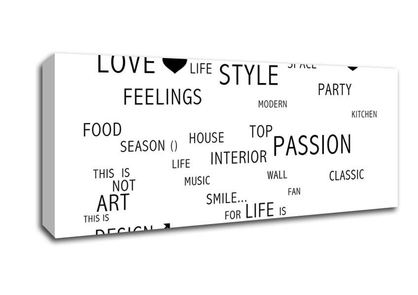 Picture of Love Quote Love Life White Panoramic Canvas Wall Art