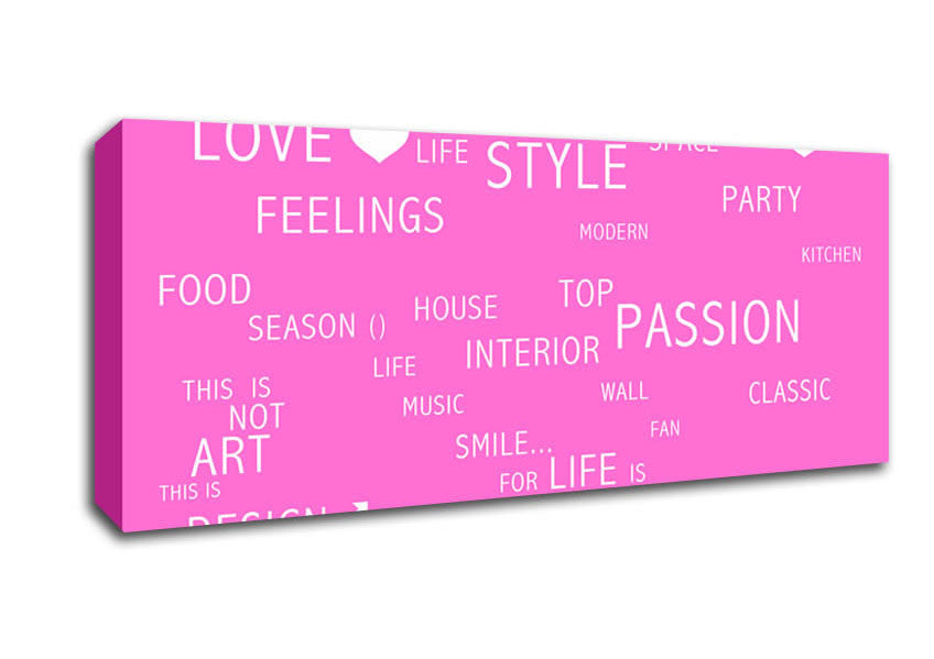 Picture of Love Quote Love Life Vivid Pink Panoramic Canvas Wall Art