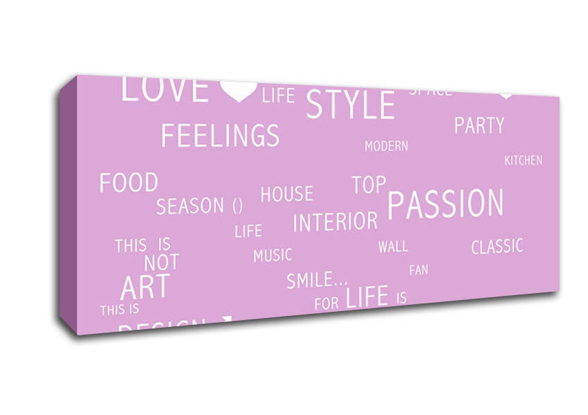 Picture of Love Quote Love Life Pink Panoramic Canvas Wall Art