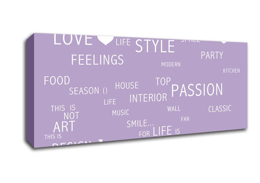 Picture of Love Quote Love Life Lilac Panoramic Canvas Wall Art