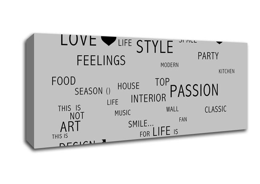 Picture of Love Quote Love Life Grey Panoramic Canvas Wall Art