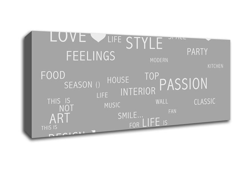 Picture of Love Quote Love Life Grey White Panoramic Canvas Wall Art