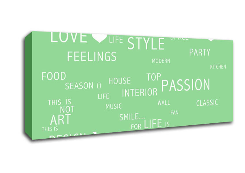 Picture of Love Quote Love Life Green Panoramic Canvas Wall Art