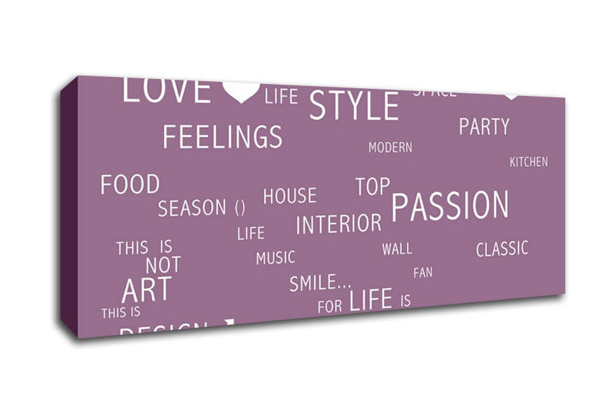 Picture of Love Quote Love Life Dusty Pink Panoramic Canvas Wall Art