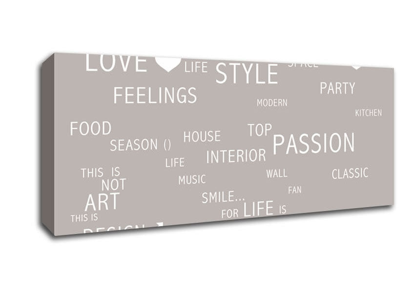 Picture of Love Quote Love Life Beige Panoramic Canvas Wall Art