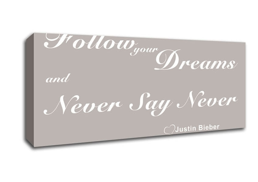 Picture of Music Quote Follow Your Dreams Justin Bieber Beige Panoramic Canvas Wall Art