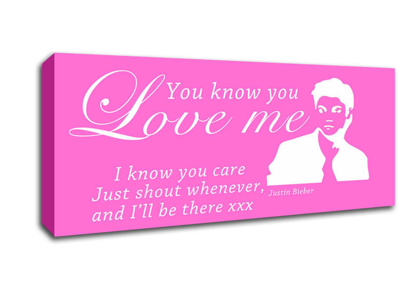 Picture of Music Quote You Know You Love Me Justin Bieber Vivid Pink Panoramic Canvas Wall Art