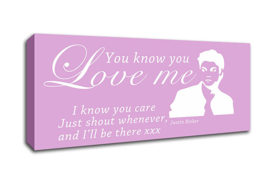Picture of Music Quote You Know You Love Me Justin Bieber Pink Panoramic Canvas Wall Art