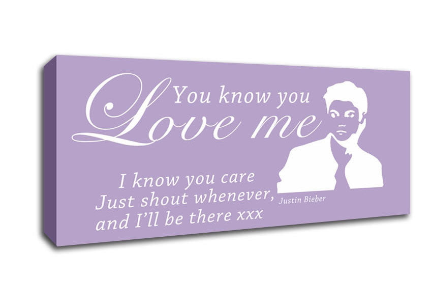 Picture of Music Quote You Know You Love Me Justin Bieber Lilac Panoramic Canvas Wall Art