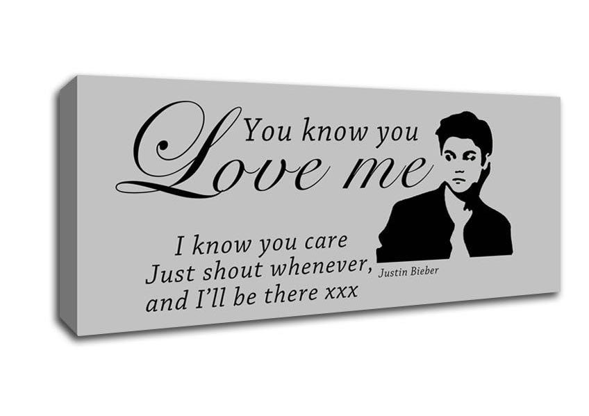 Picture of Music Quote You Know You Love Me Justin Bieber Grey Panoramic Canvas Wall Art