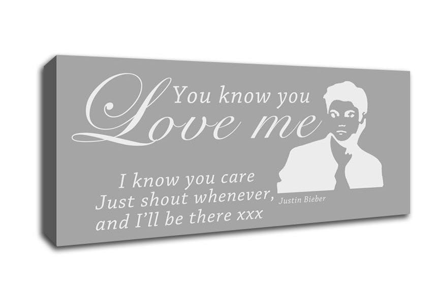 Picture of Music Quote You Know You Love Me Justin Bieber Grey White Panoramic Canvas Wall Art